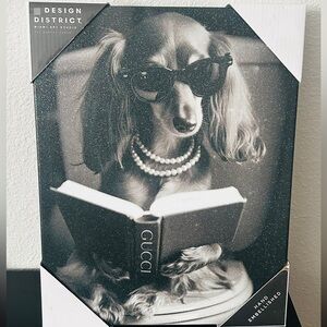 Gucci Glittery Black & White Dachshund Dog Art District Canvas 14 x 12 NWT